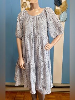 Joe Fresh Light Blue Eyelet Tiered Midi Dress